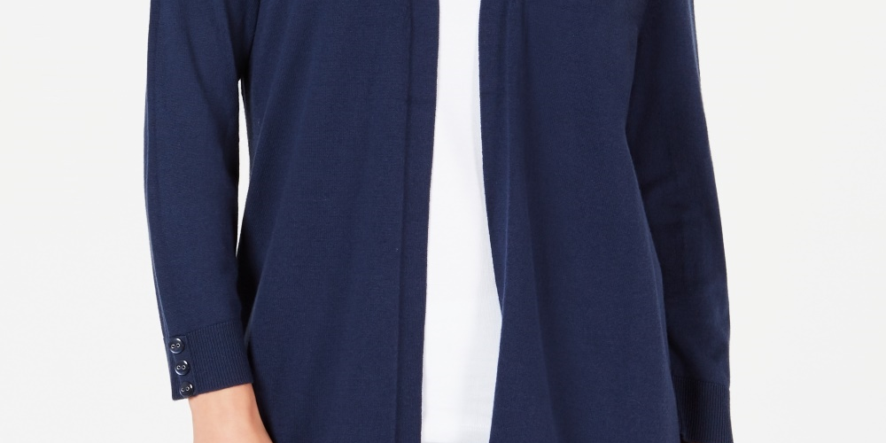 Karen Scott Cardigan Feminino Pequeno com Frente Aberta Azul Marinho Tamanho P