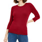 Suéter feminino Maison Jules com gola redonda canelada, tamanho grande, vermelho