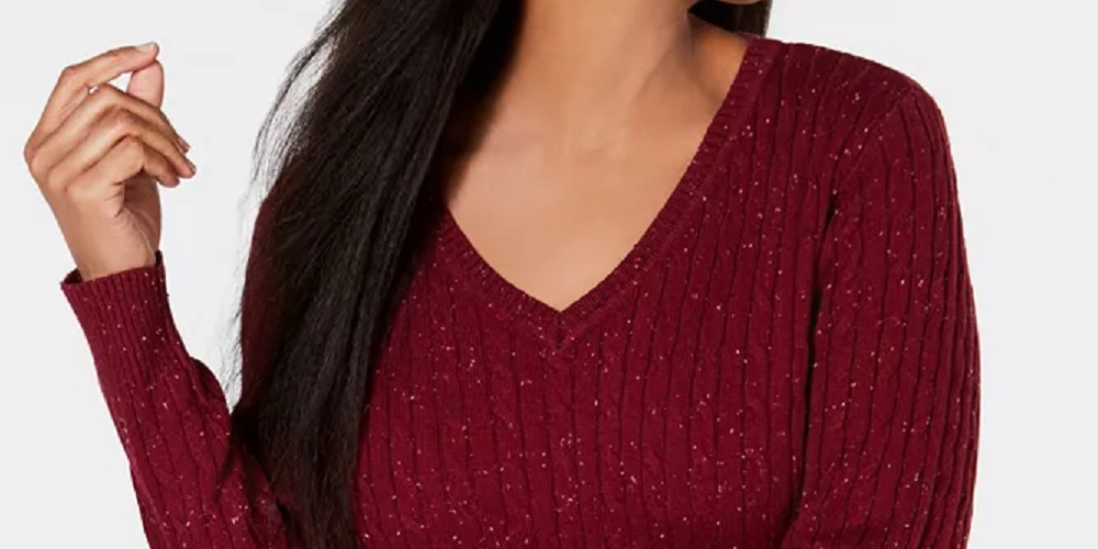 Karen Scott Suéter Feminino de Tricô com Decote em V Vermelho Tamanho PS