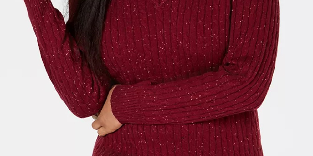 Karen Scott Suéter Feminino de Tricô com Decote em V Vermelho Tamanho PS