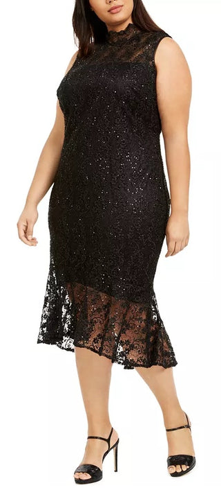 Vestido Calvin Klein Plus Size Feminino Gola Simulada Renda Preto Tamanho 14