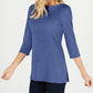Karen Scott Suéter Feminino de Algodão com Gola Canoa e Manga 3/4 Azul Tamanho P