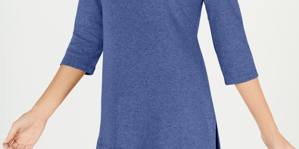 Karen Scott Suéter Feminino de Algodão com Gola Canoa e Manga 3/4 Azul Tamanho P