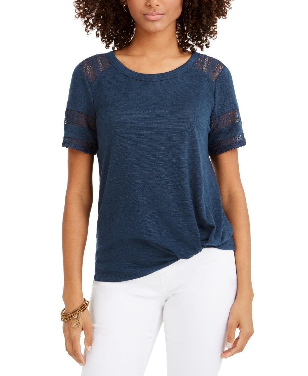 Top de renda com detalhes estilo &amp; co feminino azul tamanho pequeno