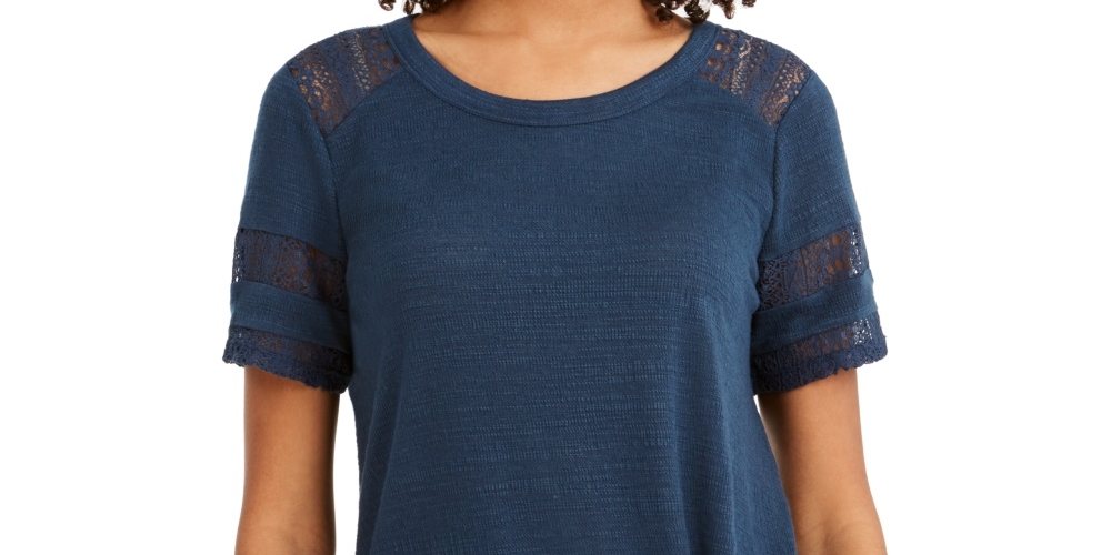 Top de renda com detalhes estilo &amp; co feminino azul tamanho pequeno