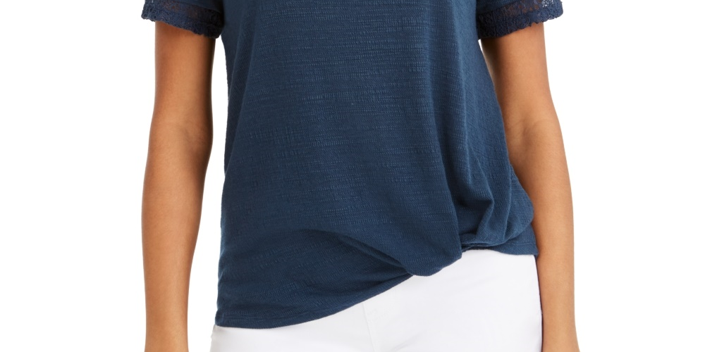 Top de renda com detalhes estilo &amp; co feminino azul tamanho pequeno