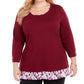 Karen Scott Top feminino plus size xadrez com acabamento vermelho tamanho 0X