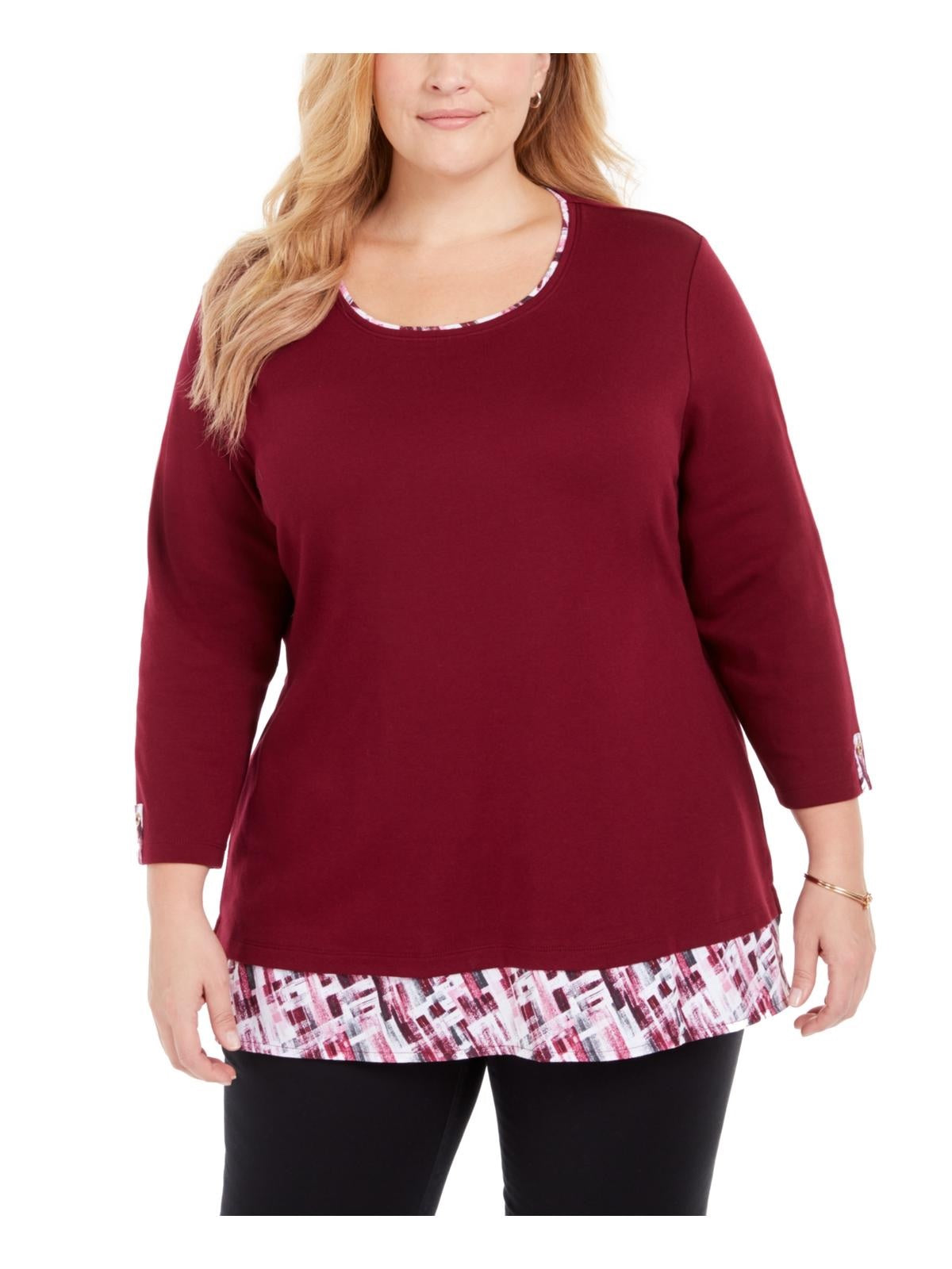 Karen Scott Top feminino plus size xadrez com acabamento vermelho tamanho 0X