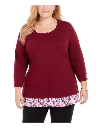 Karen Scott Top feminino plus size xadrez com acabamento vermelho tamanho 0X