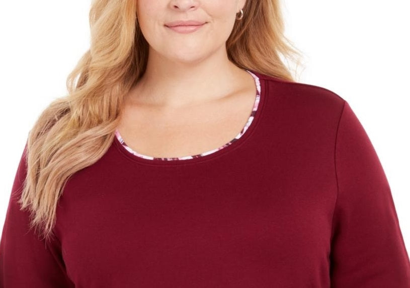 Karen Scott Top feminino plus size xadrez com acabamento vermelho tamanho 0X