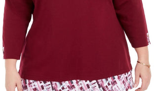 Karen Scott Top feminino plus size xadrez com acabamento vermelho tamanho 0X