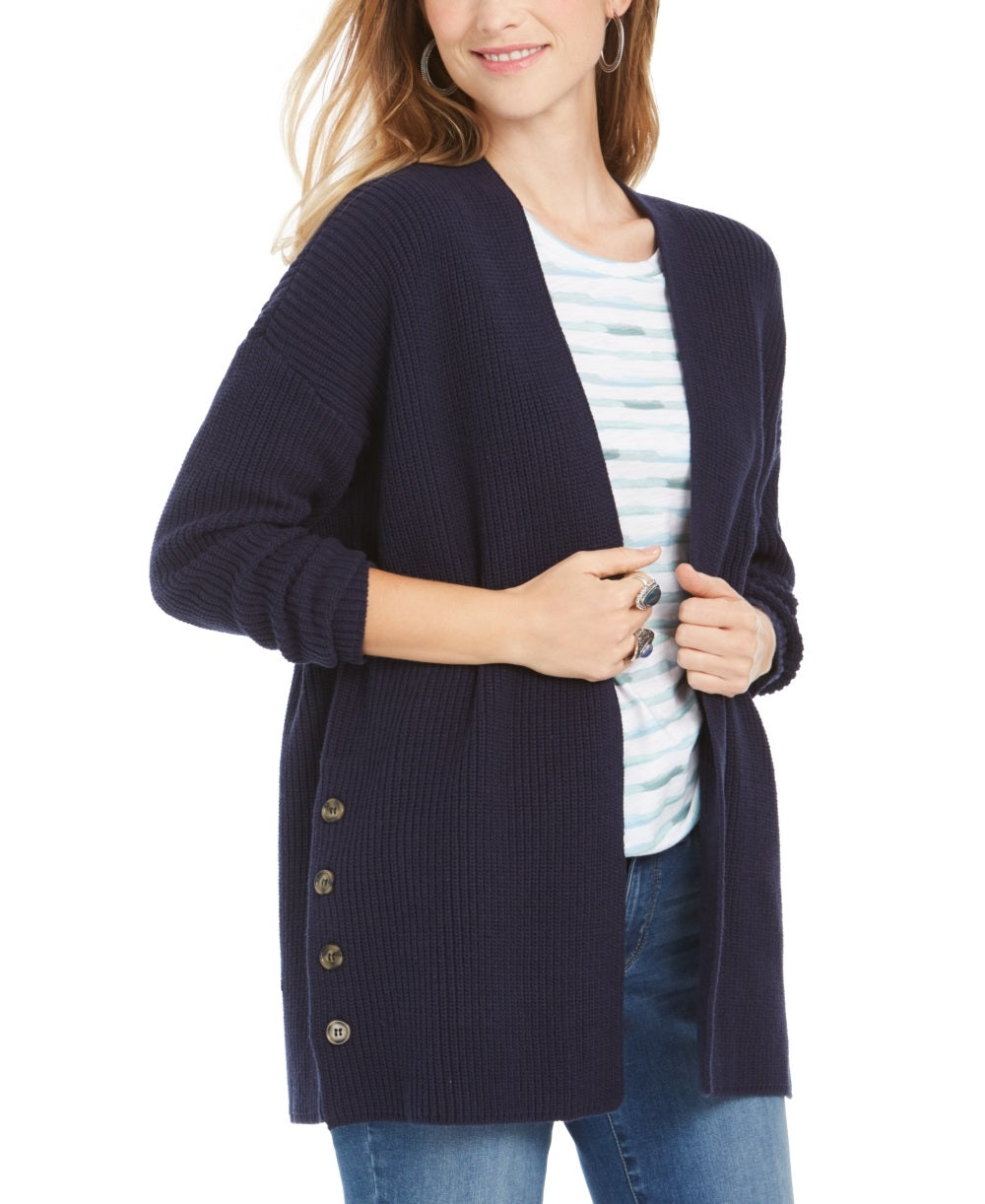 Cardigan feminino com botões frontais abertos Style &amp; Co, tamanho pequeno, azul, tamanho grande