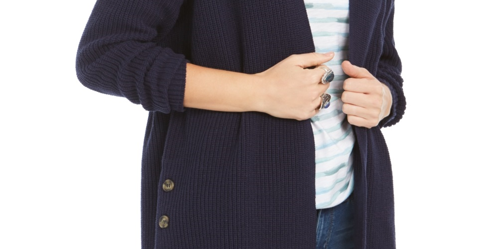 Cardigan feminino com botões frontais abertos Style &amp; Co, tamanho pequeno, azul, tamanho grande