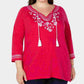 Camisa feminina plus size de algodão bordado estilo camponês Charter Club, rosa, tamanho 3X