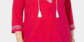 Camisa feminina plus size de algodão bordado estilo camponês Charter Club, rosa, tamanho 3X