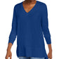 Suéter feminino Maison Jules com decote em V, azul, tamanho extragrande