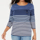 Karen Scott Blusa Listrada Manga 3/4 Feminina Azul Tamanho Médio