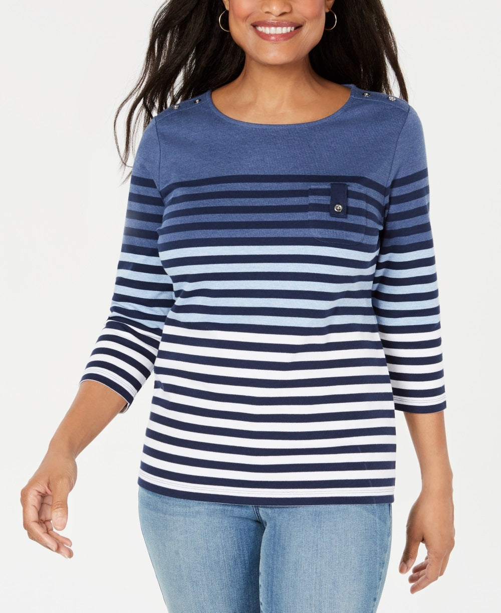 Karen Scott Blusa Listrada Manga 3/4 Feminina Azul Tamanho Médio