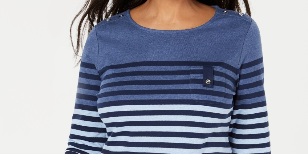 Karen Scott Blusa Listrada Manga 3/4 Feminina Azul Tamanho Médio