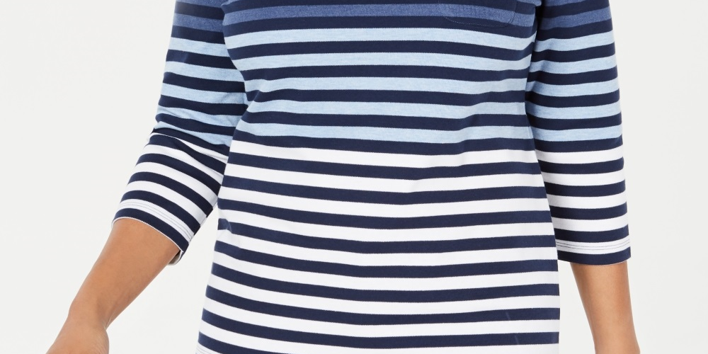 Karen Scott Blusa Listrada Manga 3/4 Feminina Azul Tamanho Médio