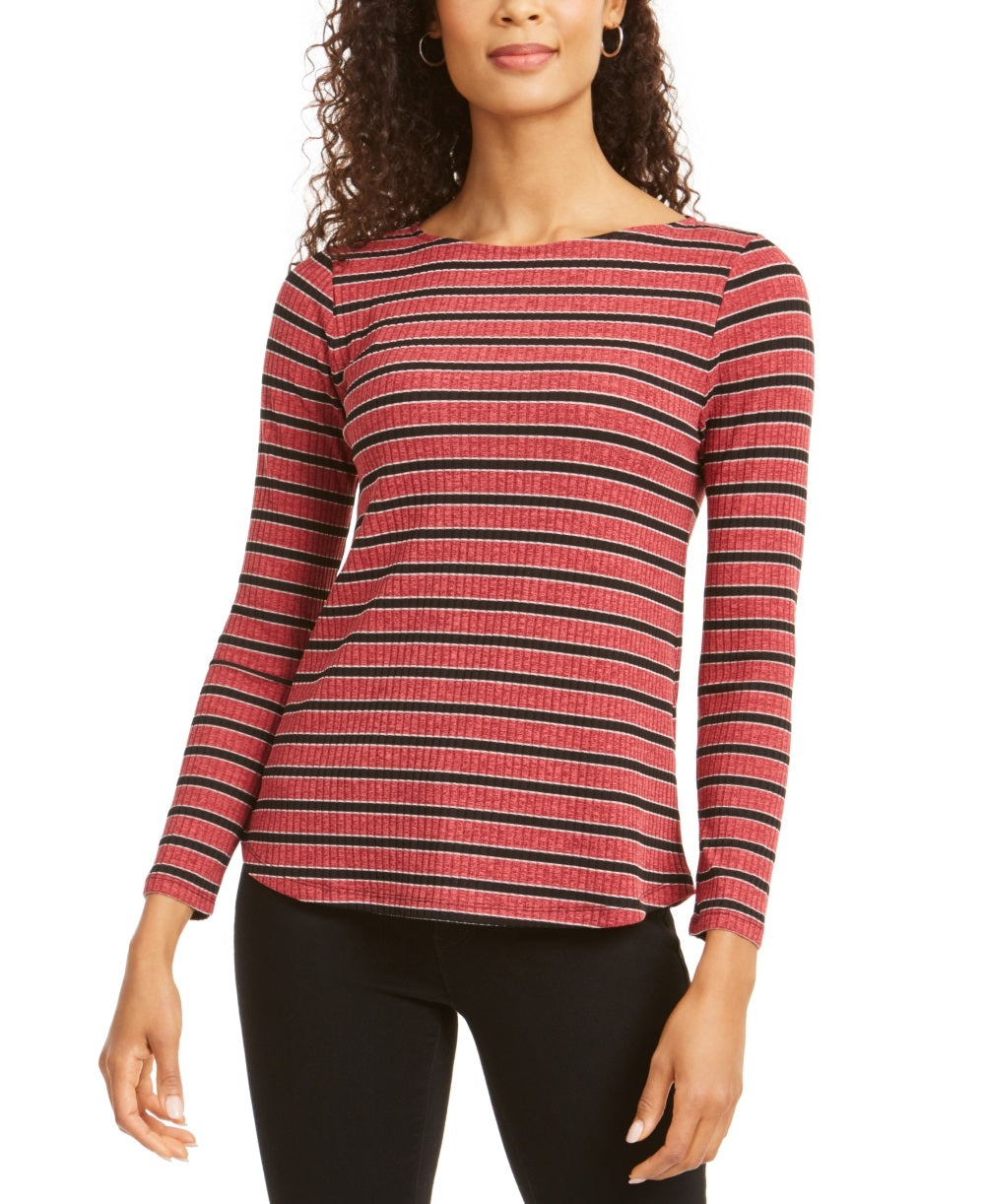 Blusa feminina de manga comprida mesclada Charter Club, tamanho pequeno, vinho