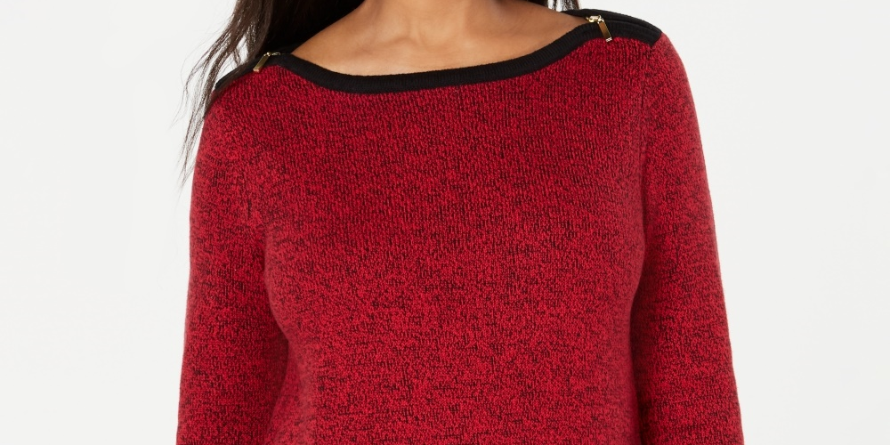 Karen Scott Suéter Feminino de Algodão com Acabamento Contrastado Vermelho Tamanho XXG