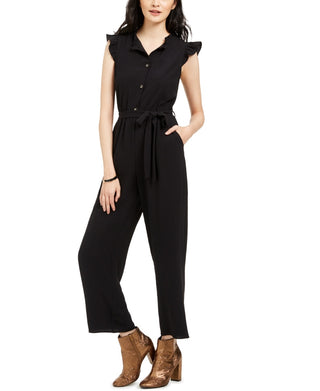 Macacão feminino Monteau Petite com babados, preto, tamanho pequeno grande
