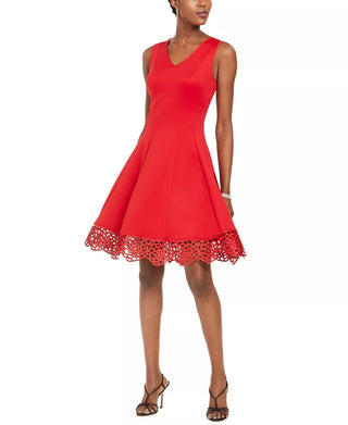 Donna Ricco Women's Fit And Flare Dress Red Size 16