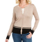 Karen Scott Cardigan Feminino Colorblocked Hem Bege Tamanho Pequeno
