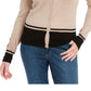 Karen Scott Cardigan Feminino Colorblocked Hem Bege Tamanho Pequeno