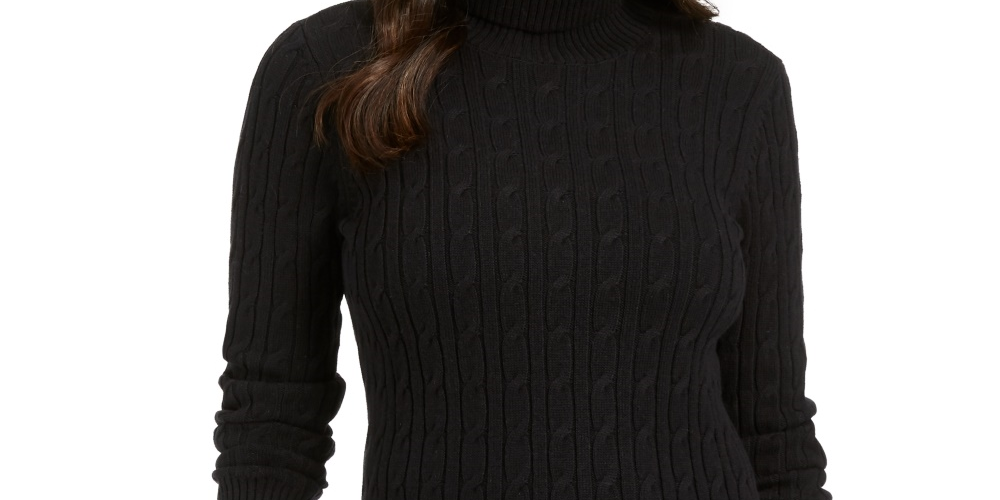 Suéter feminino Charter Club Cable com gola alta, preto, tamanho extragrande