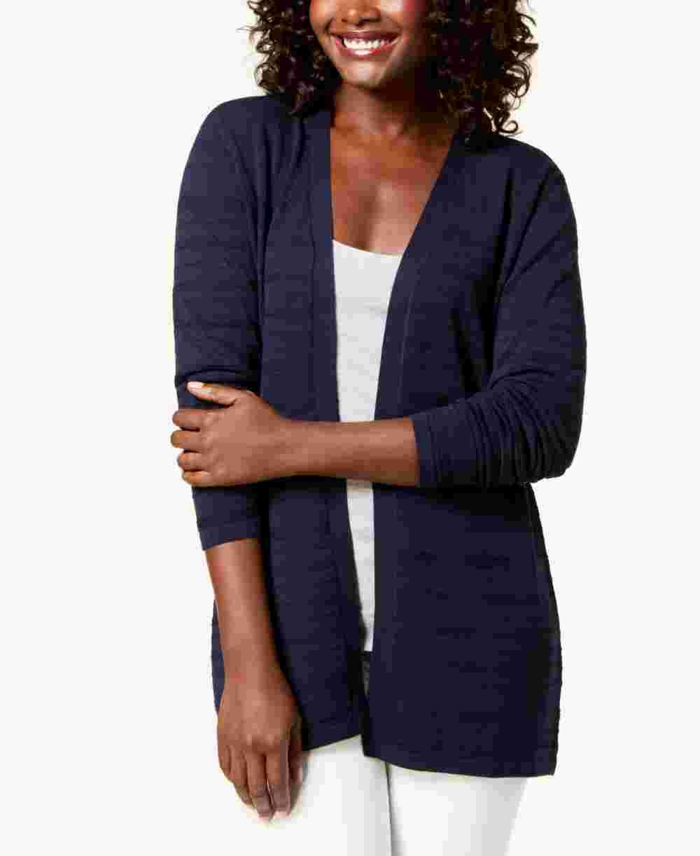 Karen Scott Cardigan Pointelle-Knit Feminino Azul Marinho Tamanho P