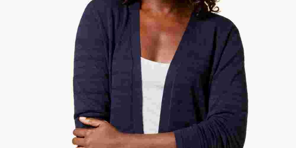 Karen Scott Cardigan Pointelle-Knit Feminino Azul Marinho Tamanho P