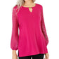 Blusa feminina com manga bufante JM Collection, rosa, tamanho médio