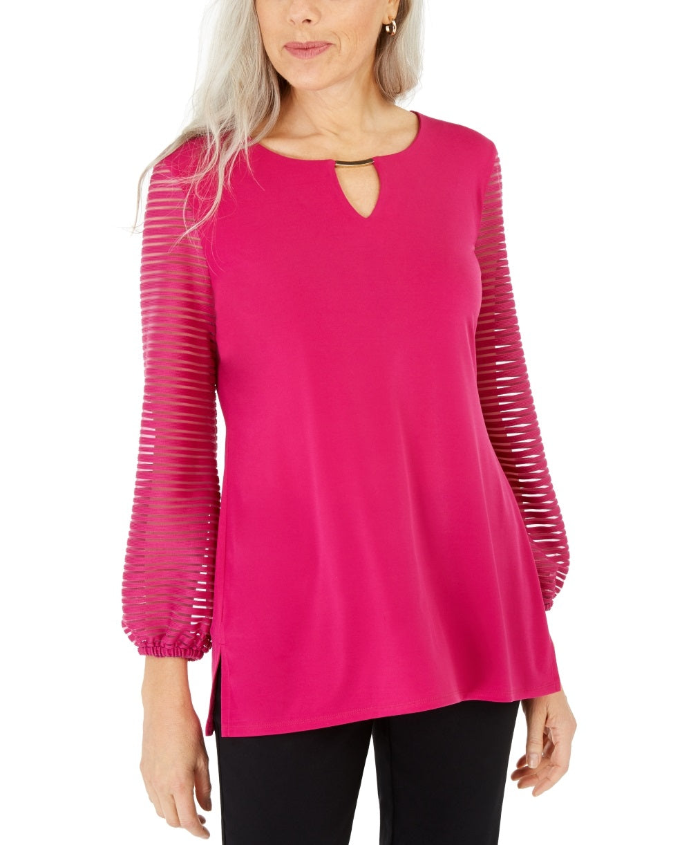 Blusa feminina com manga bufante JM Collection, rosa, tamanho médio