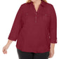 Polo Karen Scott Plus Size de Algodão Manga 3/4 Feminina Vermelha Tamanho 0X