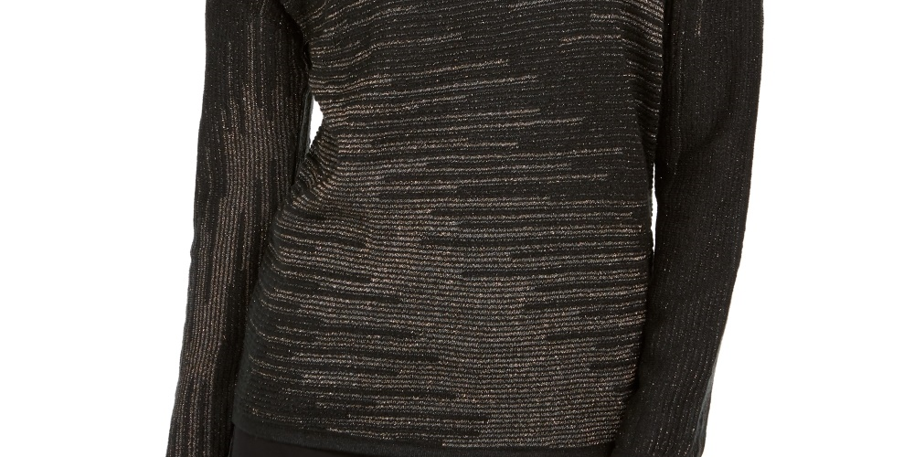 JM Collection Top de malha metálica feminino, preto, tamanho pequeno