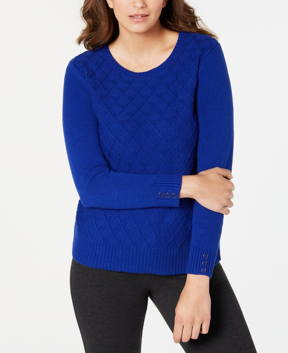 Karen Scott Suéter Feminino de Tricô com Cabo Diamante Azul Tamanho X-G