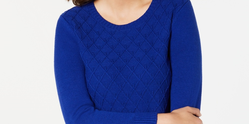 Karen Scott Suéter Feminino de Tricô com Cabo Diamante Azul Tamanho X-G