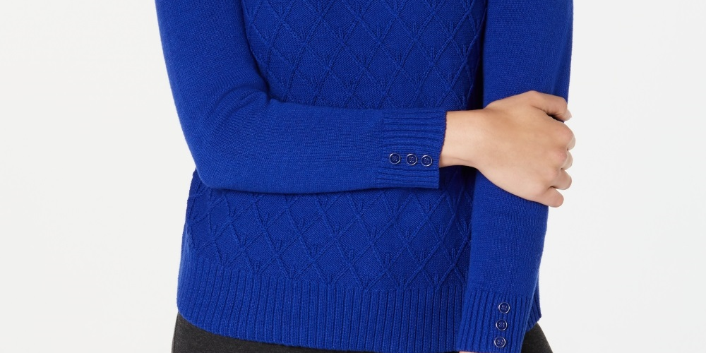 Karen Scott Suéter Feminino de Tricô com Cabo Diamante Azul Tamanho X-G