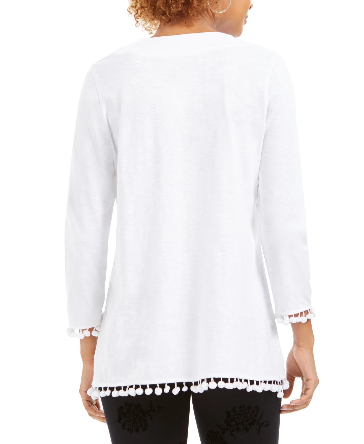 Túnica feminina bordada com pompom Charter Club, branca, tamanho X-S