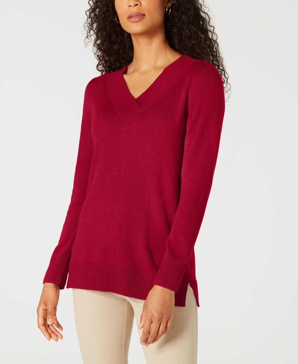 Karen Scott Suéter Feminino Gola V Sólida Vermelho Tamanho XX-G
