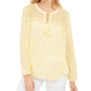 Charter Club Blusa de linho feminina com ilhós e borlas, tamanho grande, amarela