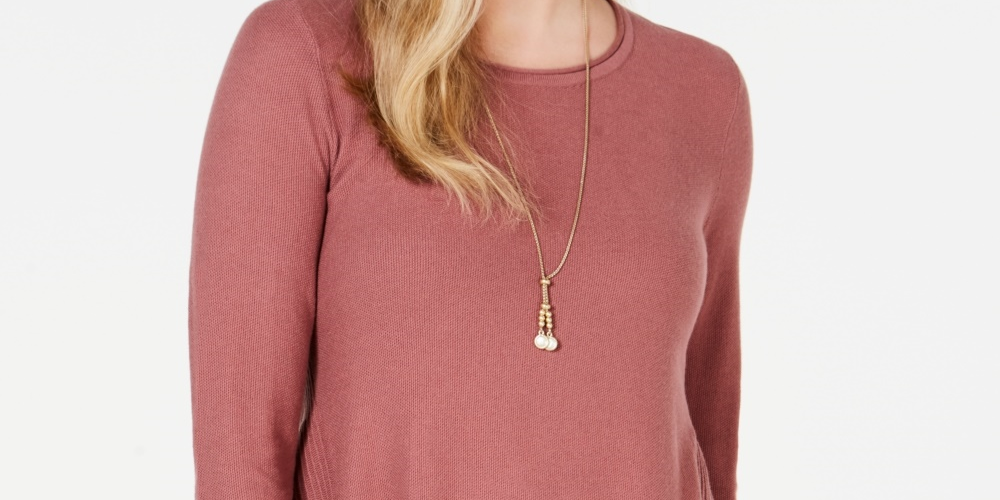 Suéter plissado alto-baixo feminino Style &amp; Co, tamanho pequeno, roxo, tamanho grande