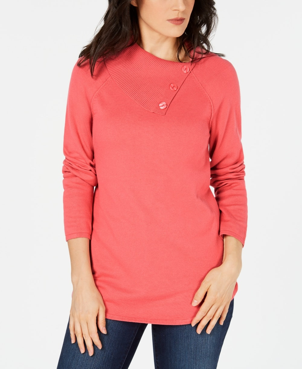 Suéter feminino Karen Scott de algodão com gola redonda, rosa, tamanho grande