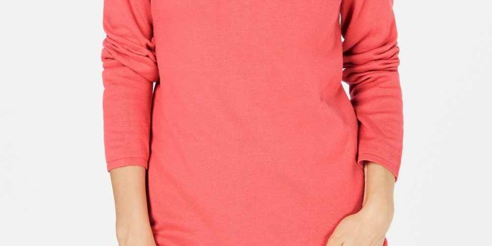 Suéter feminino Karen Scott de algodão com gola redonda, rosa, tamanho grande