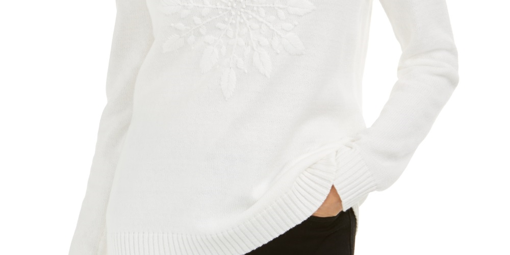 Karen Scott Suéter Feminino com Apliques de Flocos de Neve Branco Tamanho X-S