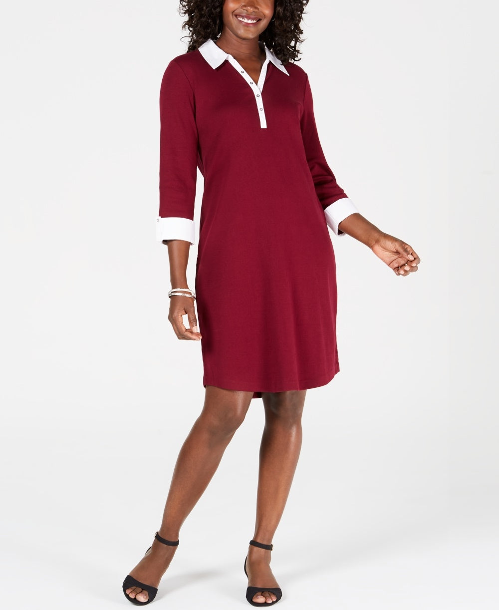 Vestido-camisa de algodão com acabamento contrastante Karen Scott feminino, vermelho, tamanho PS