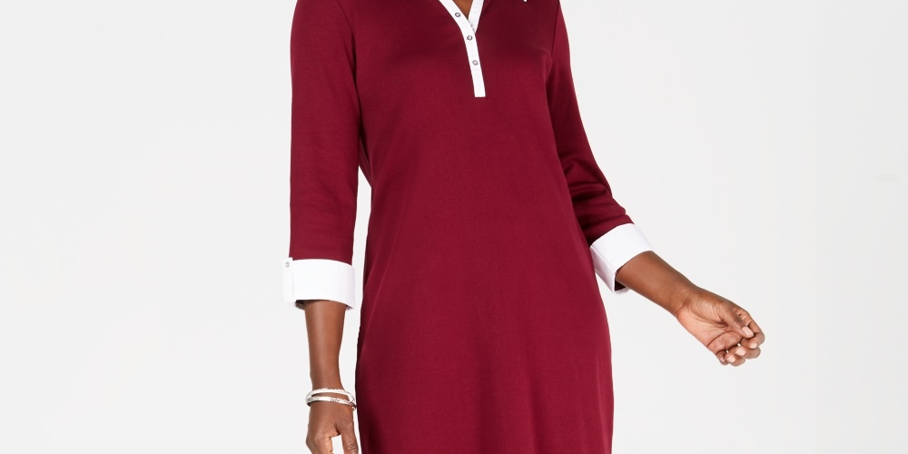 Vestido-camisa de algodão com acabamento contrastante Karen Scott feminino, vermelho, tamanho PS