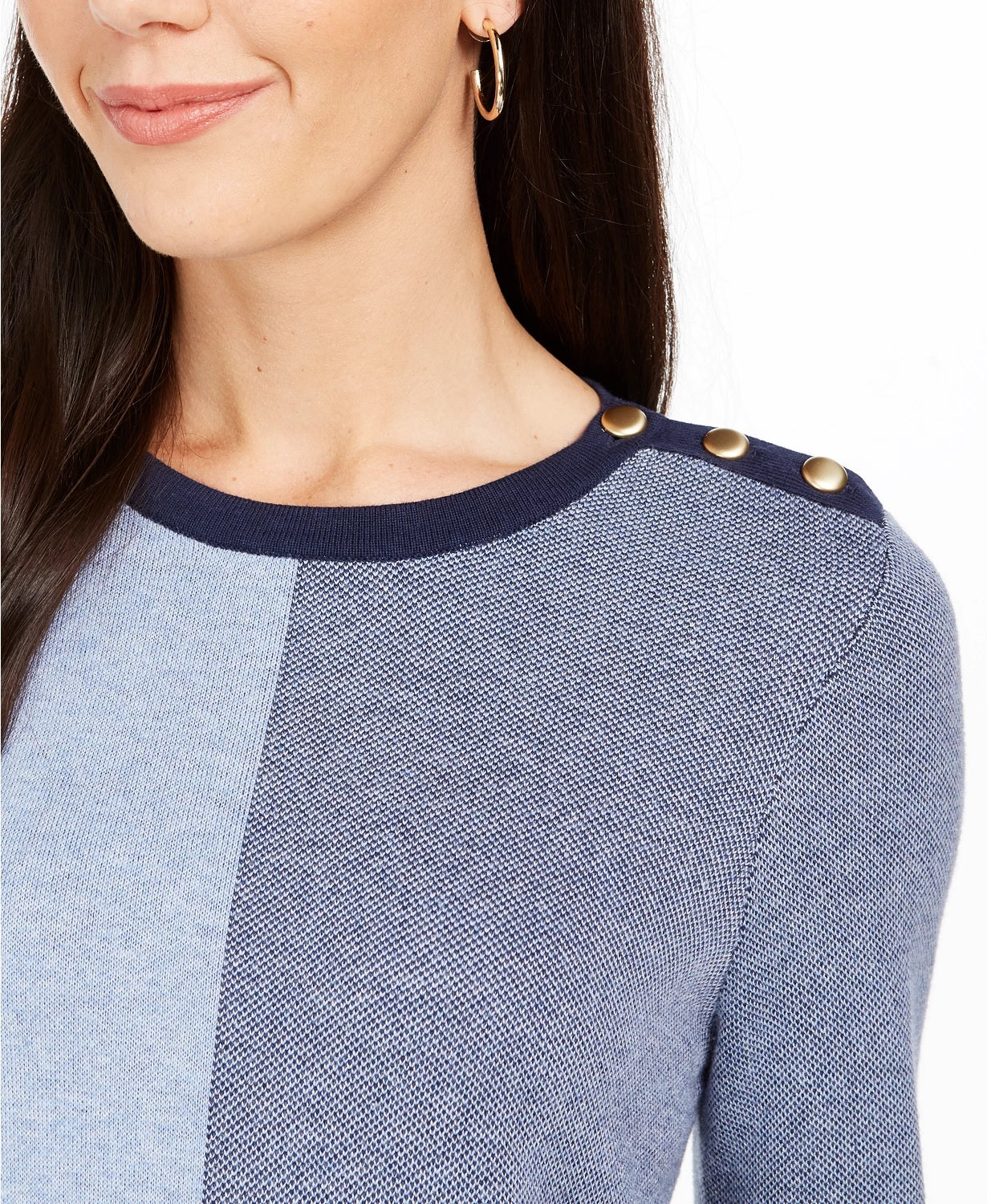 Suéter feminino com botões e blocos de cores Charter Club, azul, tamanho pequeno